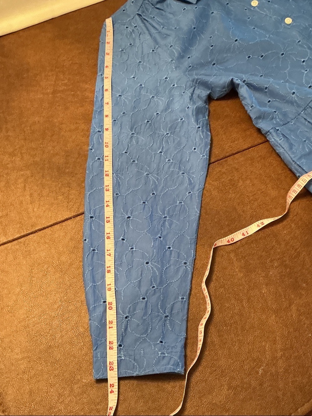 J. Crew Blue Cotton Eyelet Button Front Long Sleeve Dress Sz 10 Mini Boho - Picture 7 of 11